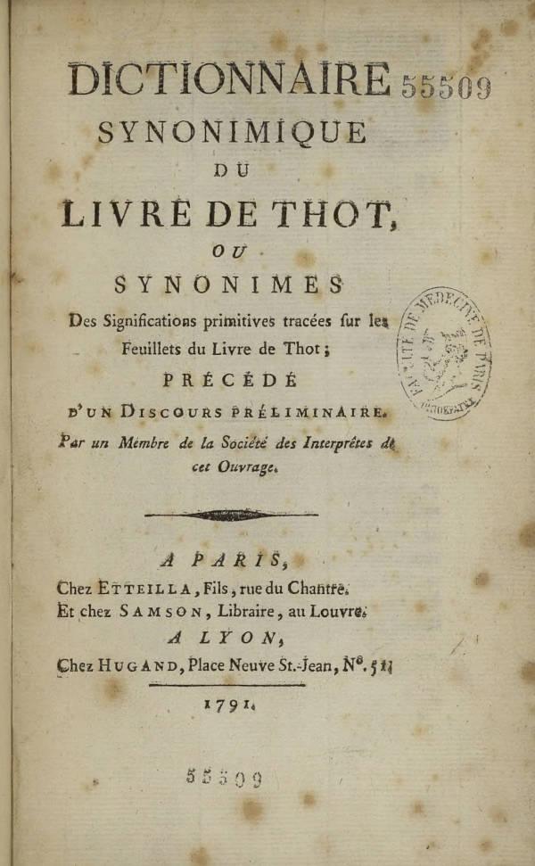 etteilla dictionnaire synonimique du livre de thot 1791