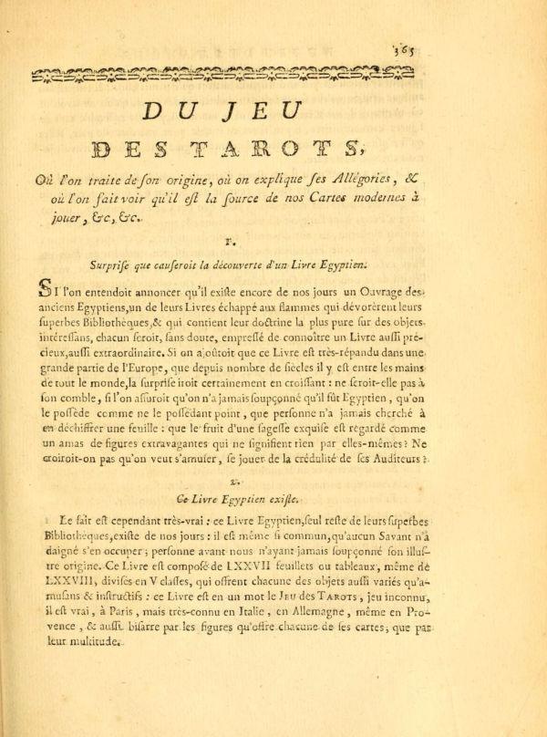 etteilla court gebelin monde primitif du jeu des tarots Court Gébelin - Le Monde Primitif, 1781