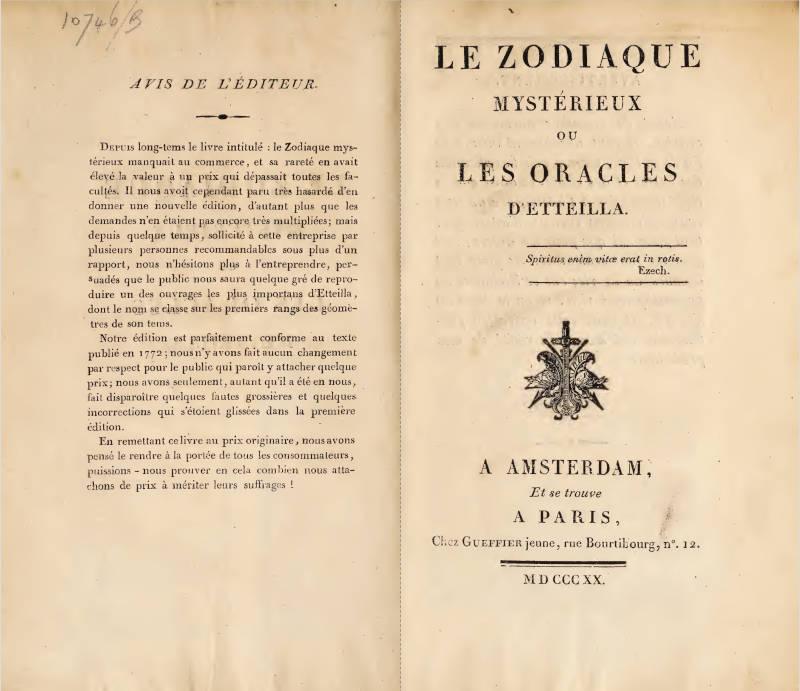 le zodiaque mysterieux ou les oracles d'etteilla 1820