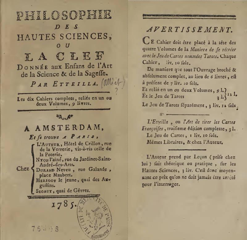 etteilla philosophie des hautes sciences 1785